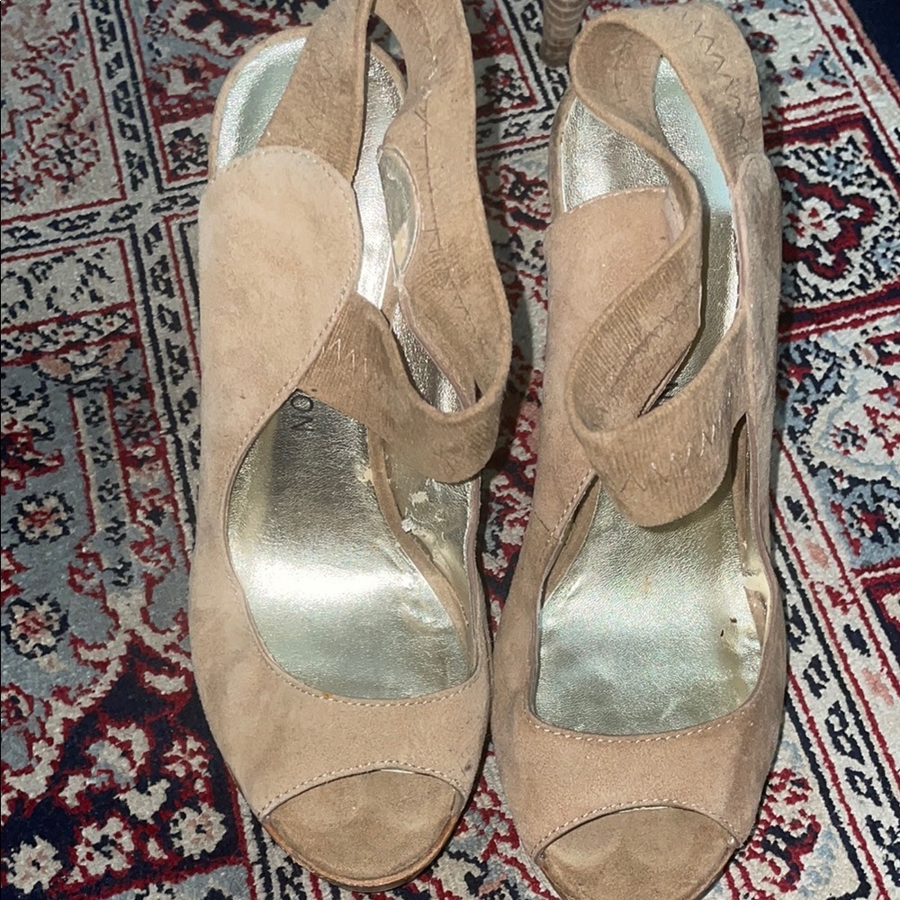 Michael Shannon Tan Peep-Toe Heels